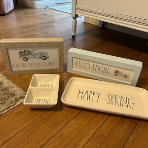 Rae Dunn Spring Decor Set - Cream and Blue